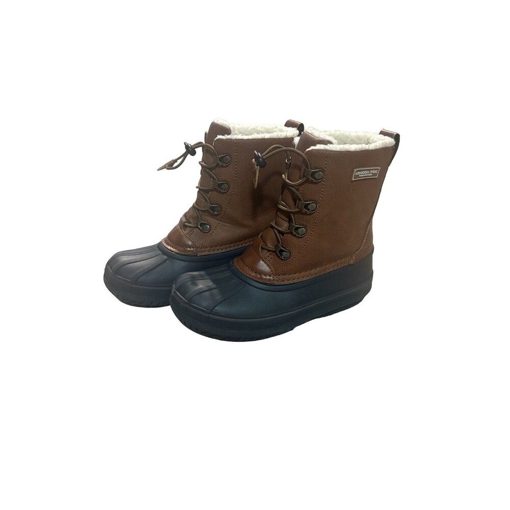 London Fog Boys Winter  Boots Brown Black Faux Fur Size 13 Waterproof